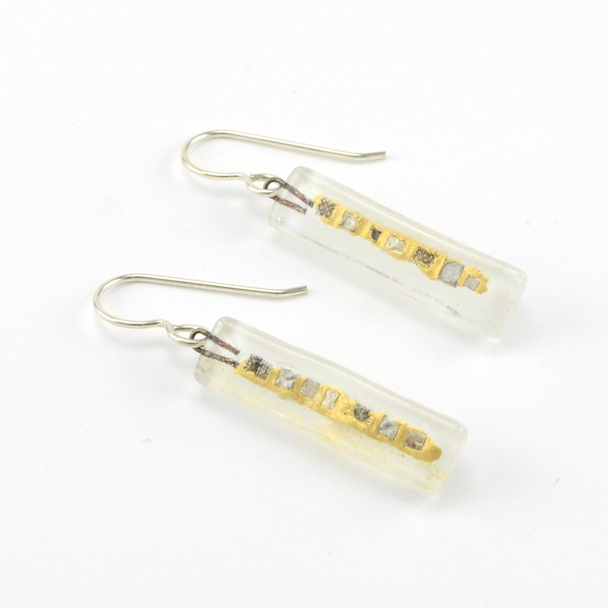 Glass White Golden Phase Medium Bar Earrings