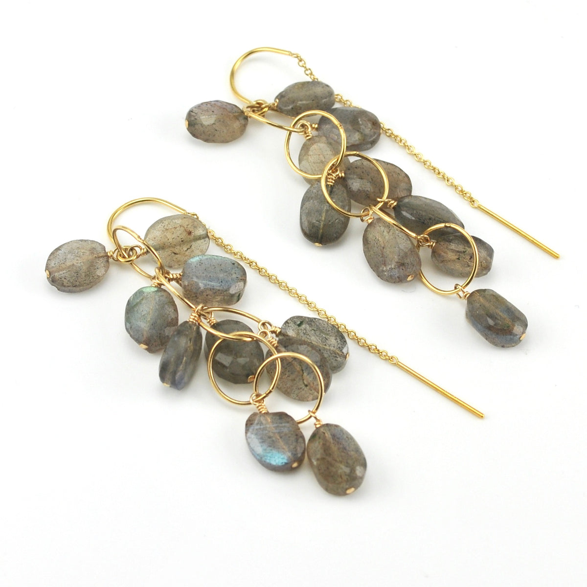 14k Gold Fill Labradorite Clusters Threader Earrings