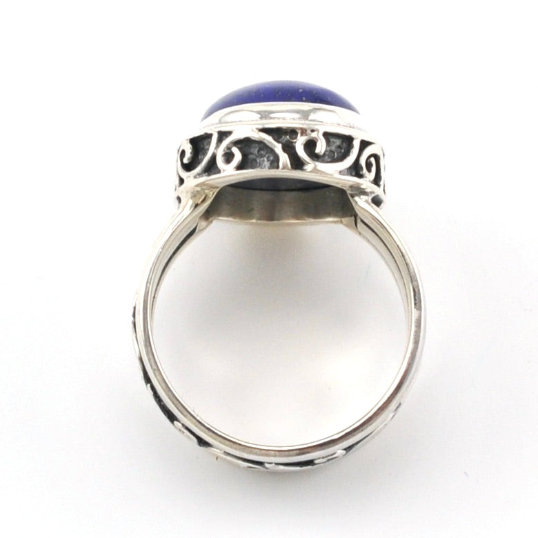 Alternate View Sterling Silver Lapis 12x16mm Oval Bali Ring