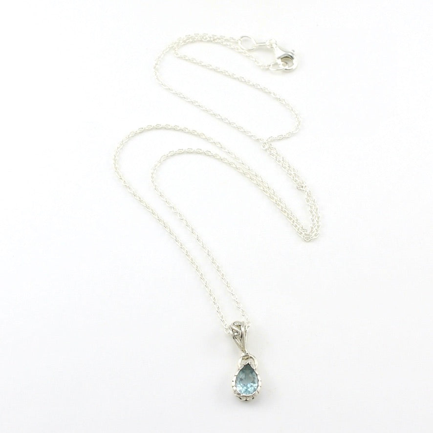 Sterling Silver Blue Topaz Tear Necklace