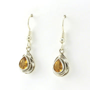 Side View Sterling Silver Citrine 5x7mm Twist Teardrop Earrings