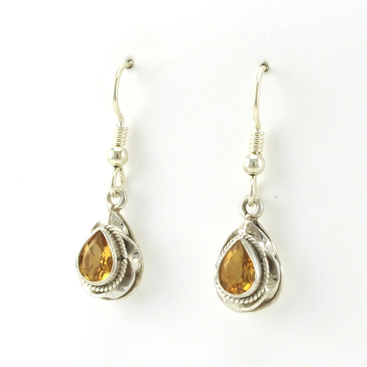 Side View Sterling Silver Citrine 5x7mm Twist Teardrop Earrings