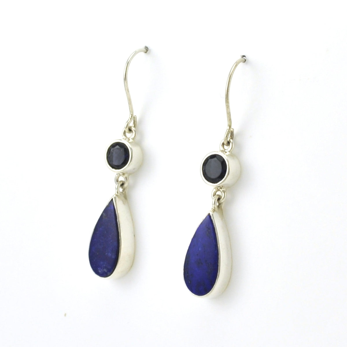 Side View Sterling Silver Iolite Lapis Dangle Earrings