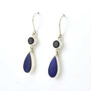 Side View Sterling Silver Iolite Lapis Dangle Earrings
