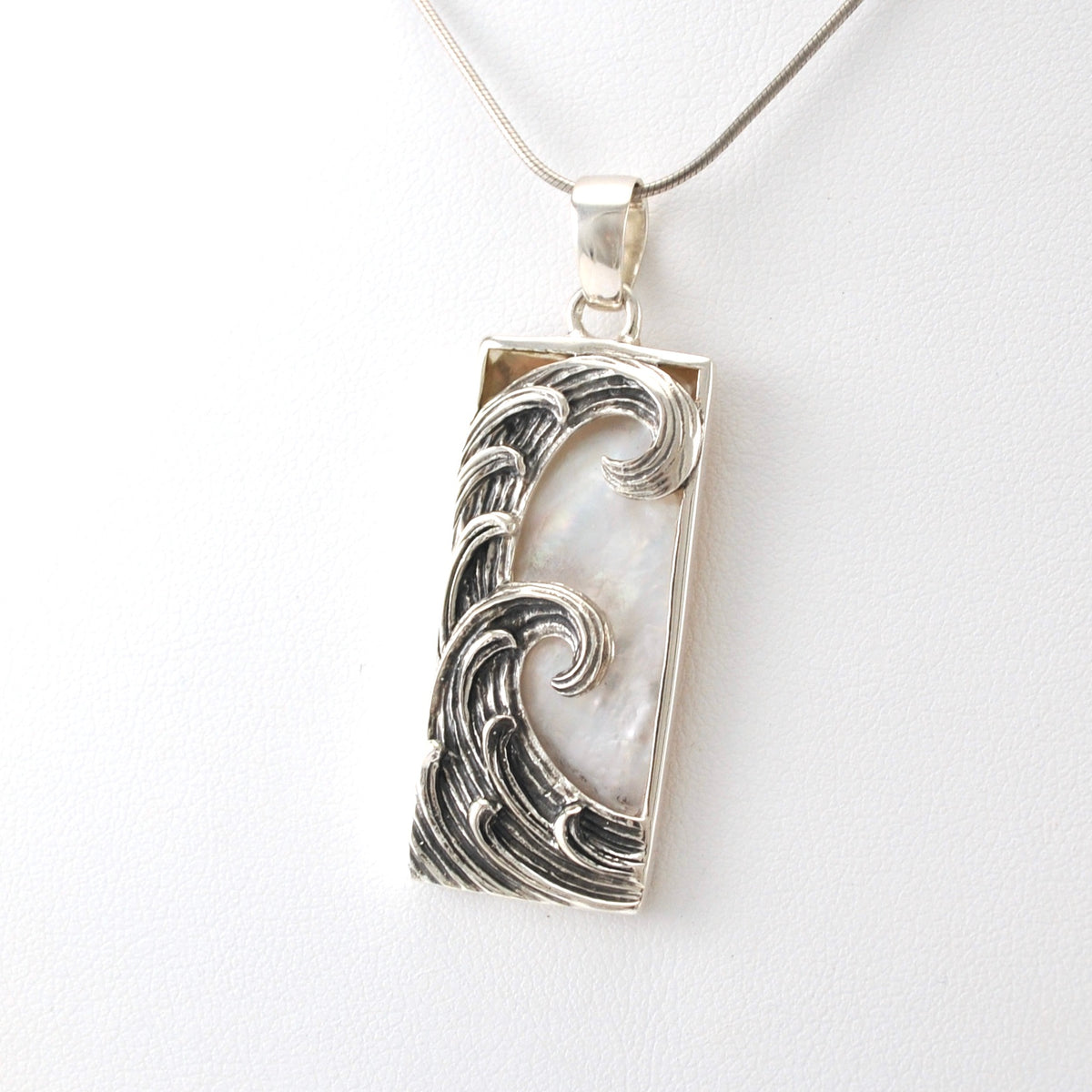 Sterling Silver Mother of Pearl Rectangle Wave Pendant