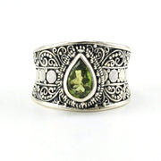 Alt View Sterling Silver Peridot Tear Wide Ring
