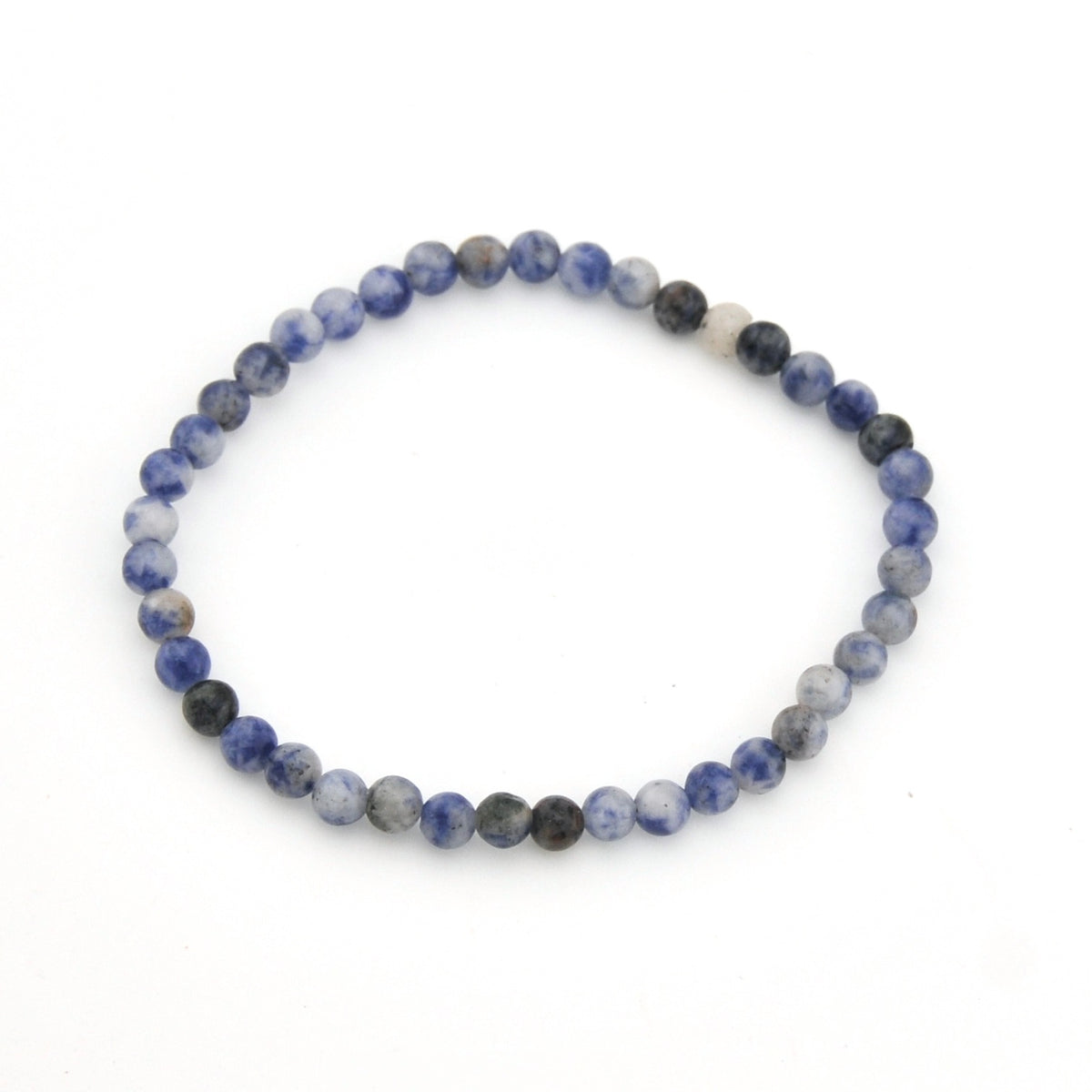 Beaded bracelet with blue and black beads on a white background