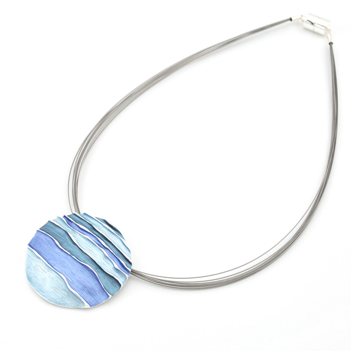 Detail Blue Turquoise Ocean Waves Pendant Necklace