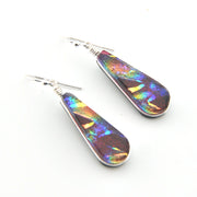 Dichroic Glass Rainbow Red Tear Earrings