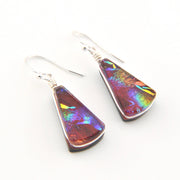 Dichroic Glass Red Rainbow Fan Dangle Earrings