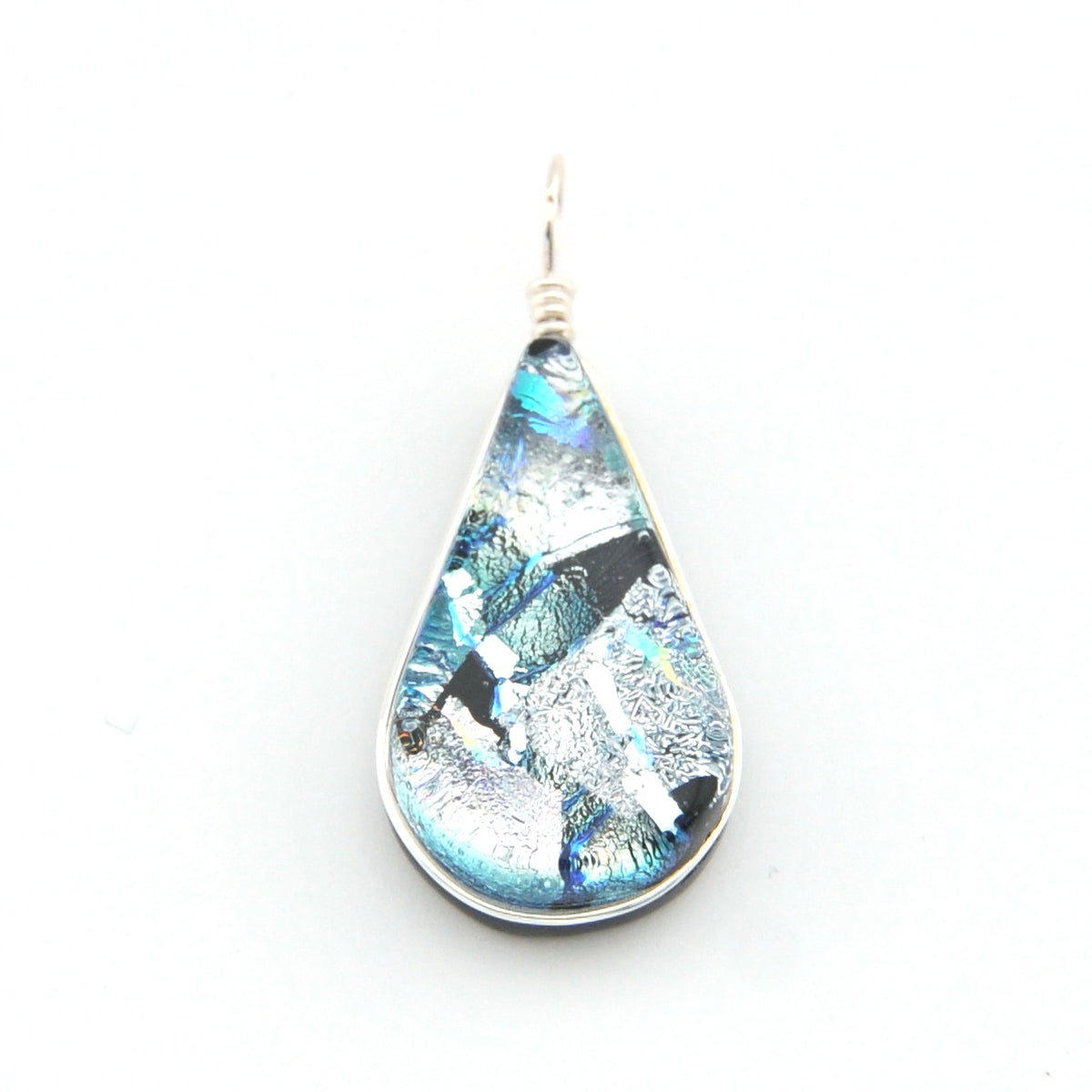 Dichroic Glass Silver Small Teardrop Pendant