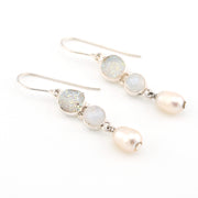 Druzy Moonstone Pearl Dangle Earrings