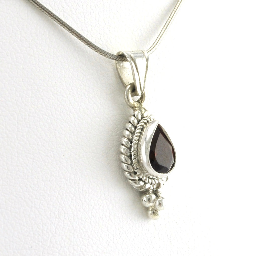 Side View Sterling Silver Garnet 5x7mm Tear Pendant