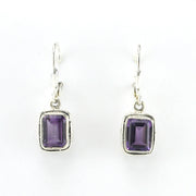 Alt View Sterling Silver Amethyst 6x8mm Rectangle Bali Dangle Earrings