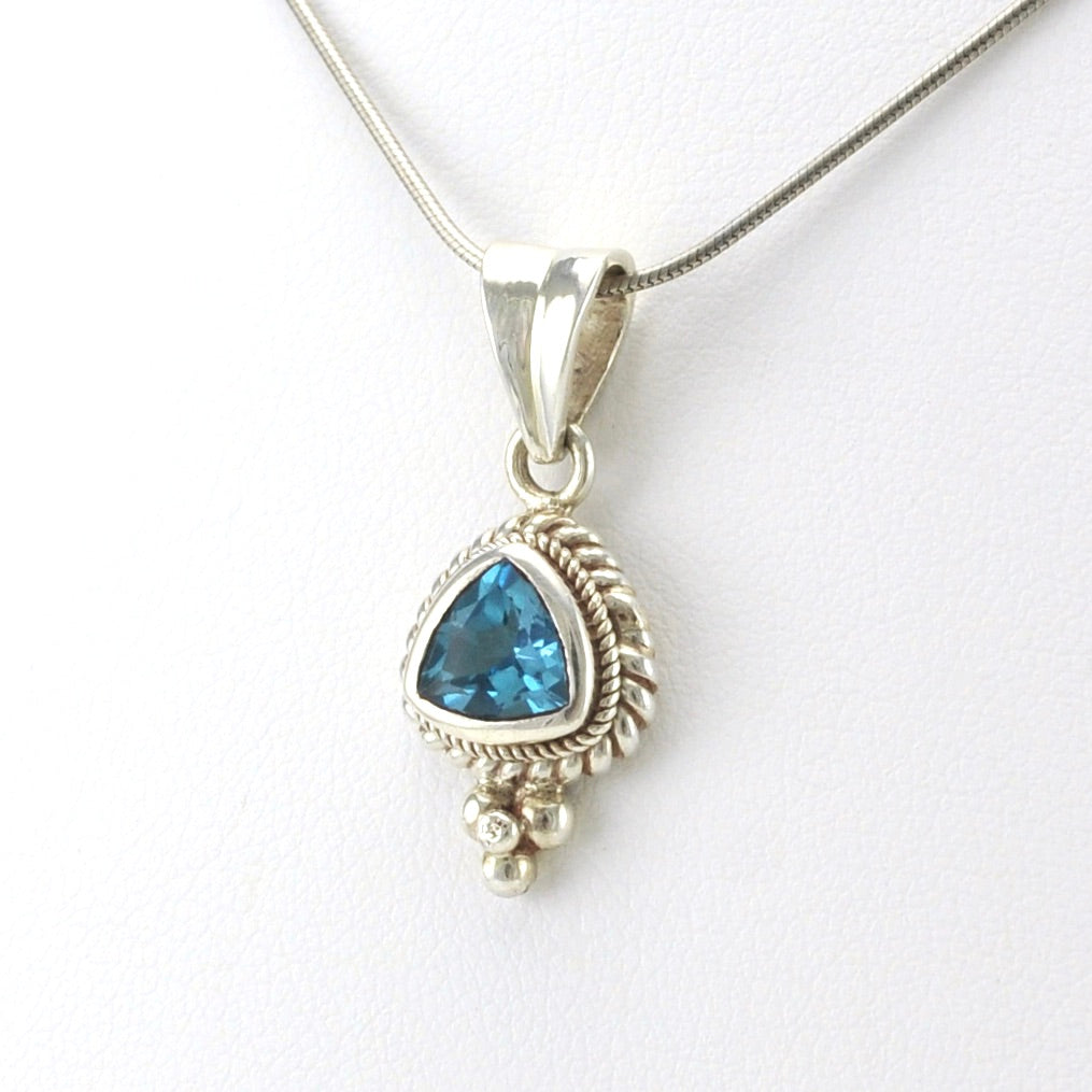 Sterling Silver Blue Topaz 8mm Trillion Pendant