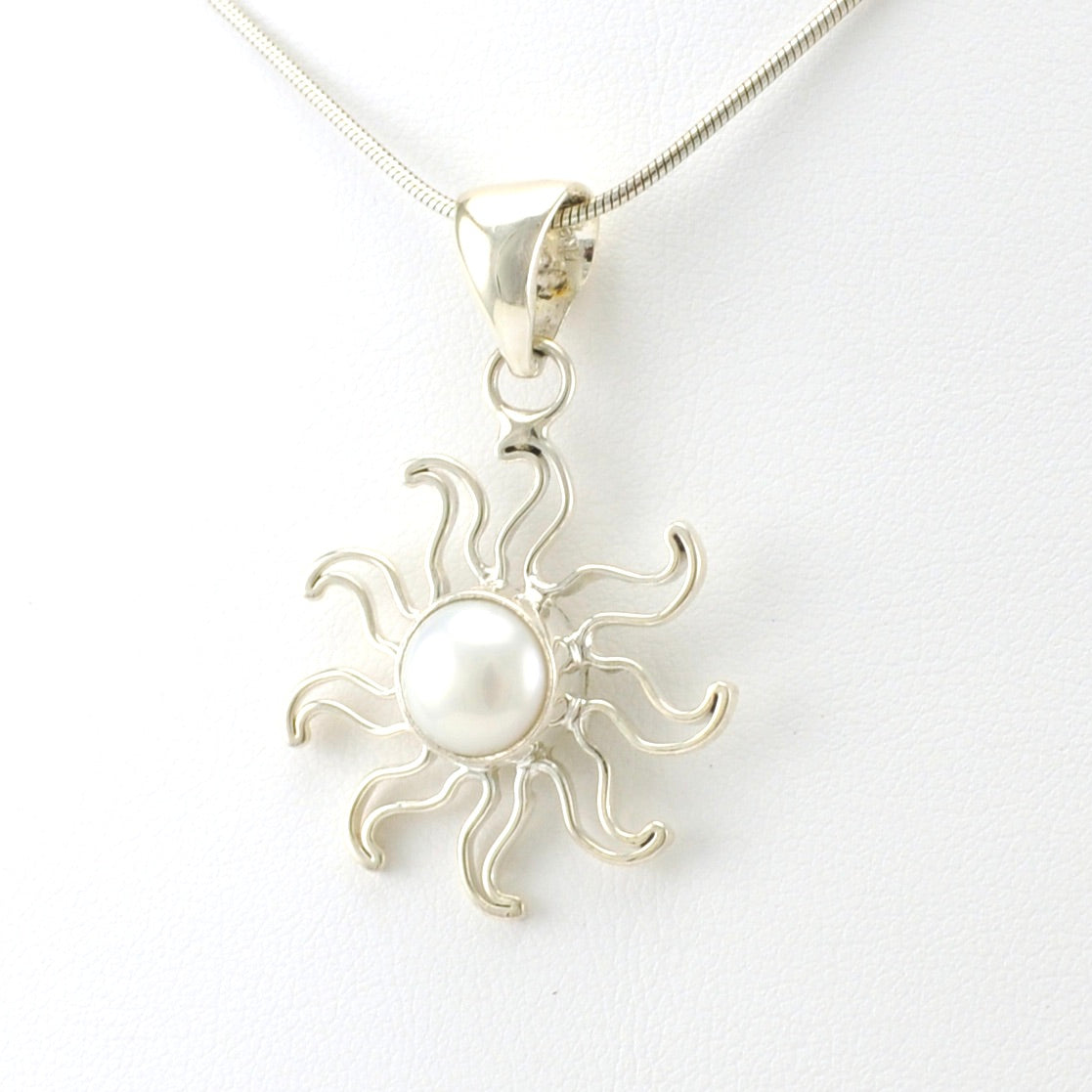 Sterling Silver Pearl Sun Pendant