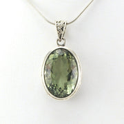 Alt View Sterling Silver Green Amethyst 13x20mm Oval Bali Pendant