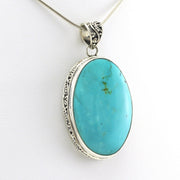 Side View Silver Arizona Turquoise 22x34mm Oval Bali Pendant