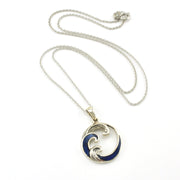 Sterling Silver Blue Abalone Wave Necklace