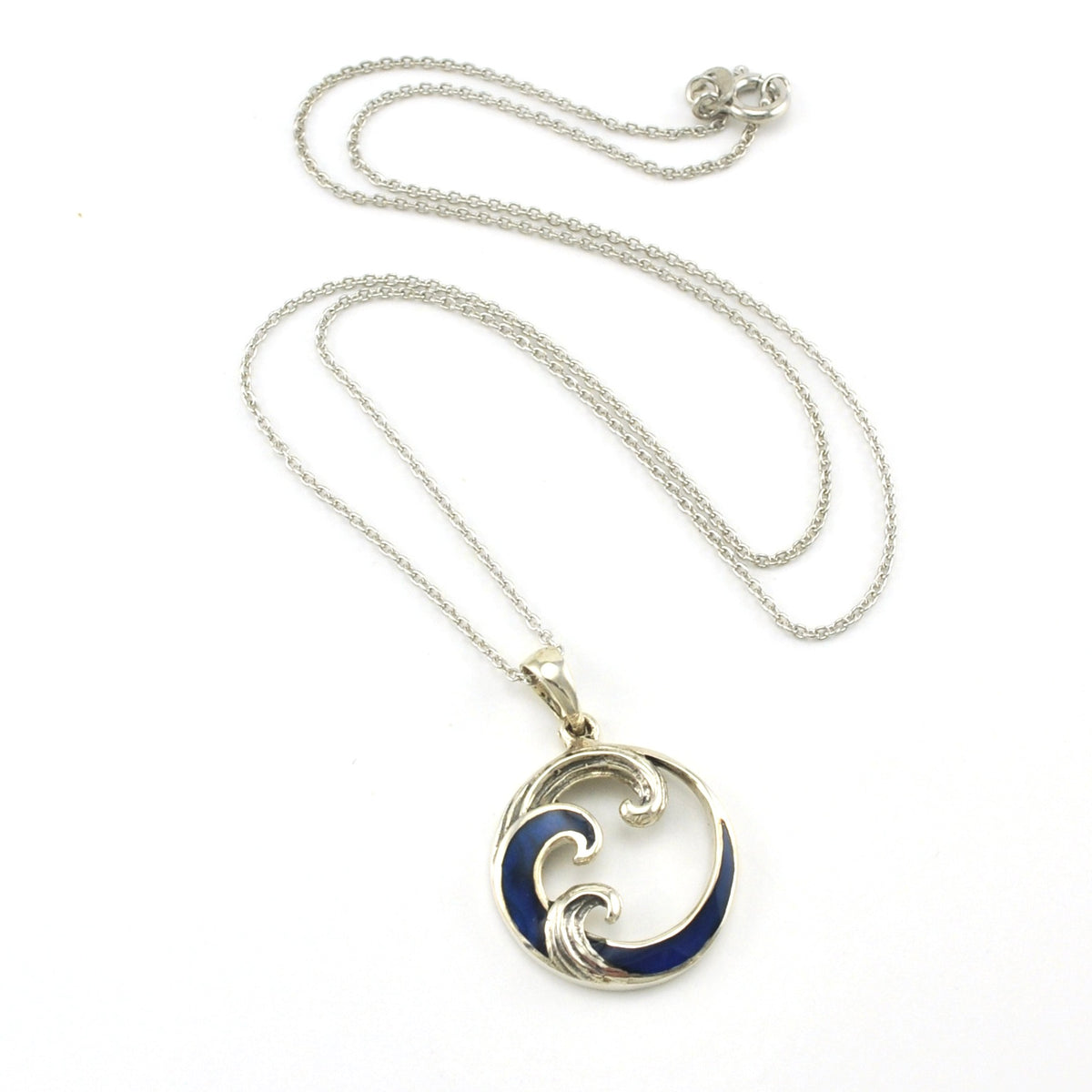Sterling Silver Blue Abalone Wave Necklace