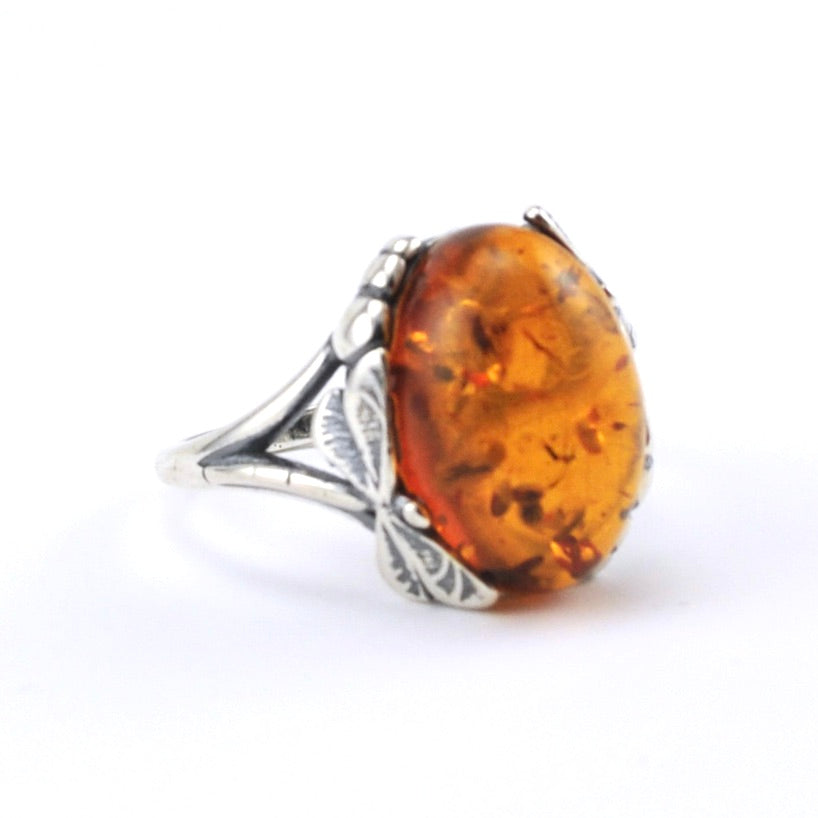 Alt View Sterling Silver Amber Oval Dragonfly Rin