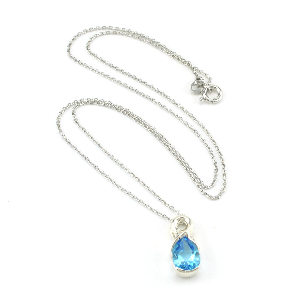 Sterling Silver Blue Topaz 7x9mm Tear Twist Necklace