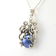 Side View Sterling Silver Grey Mabé Pearl Octopus Polished Necklace