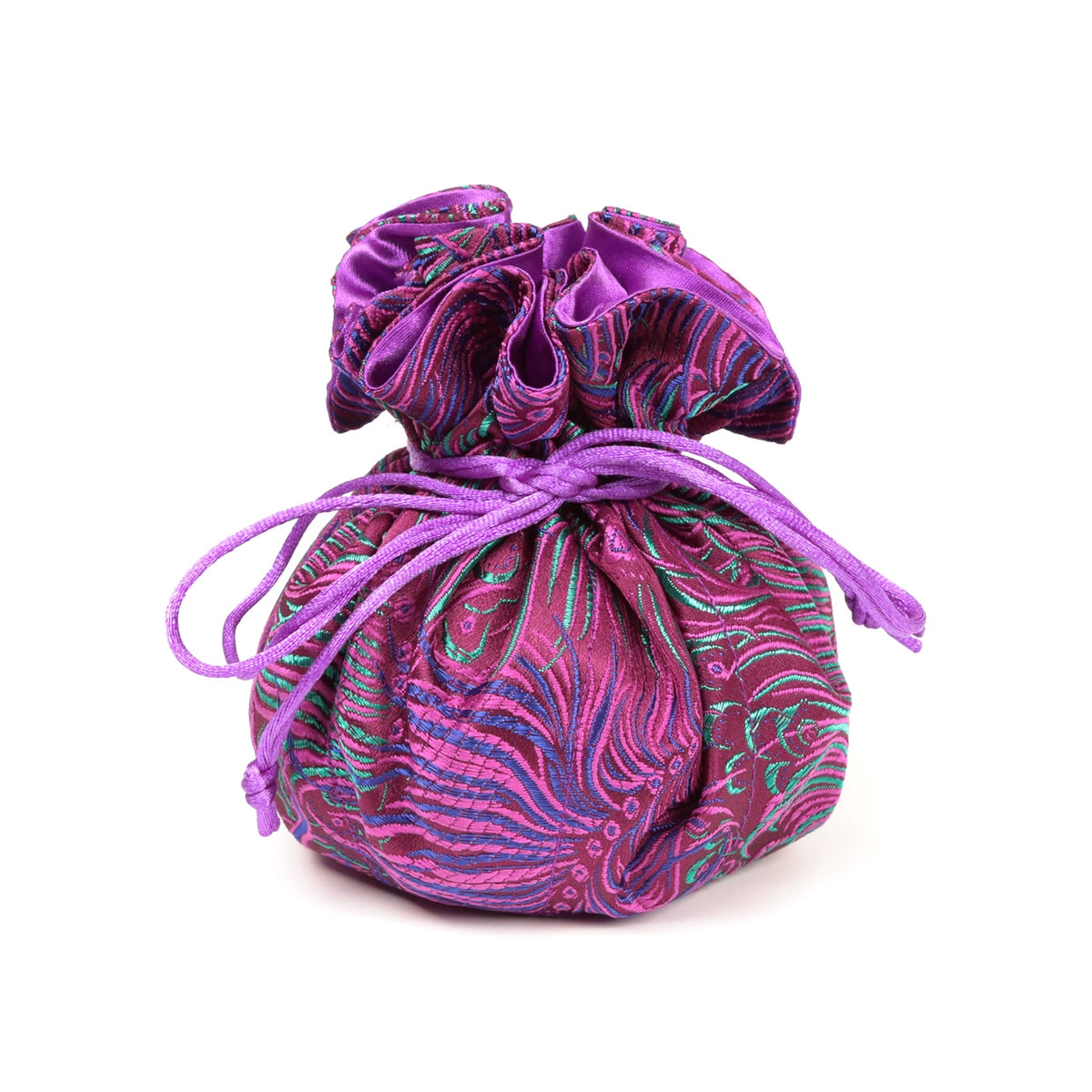 Peacock Feather Brocade Jewelry Pouch Purple