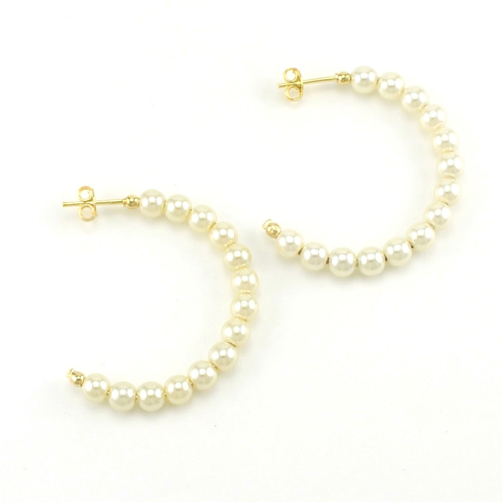 18k Gold Fill 35mm Simulated Pearl Hoop Earrings