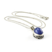 Close Up Sterling Silver Tanzanite 10x12mm Cabochon Oval Bali Necklace