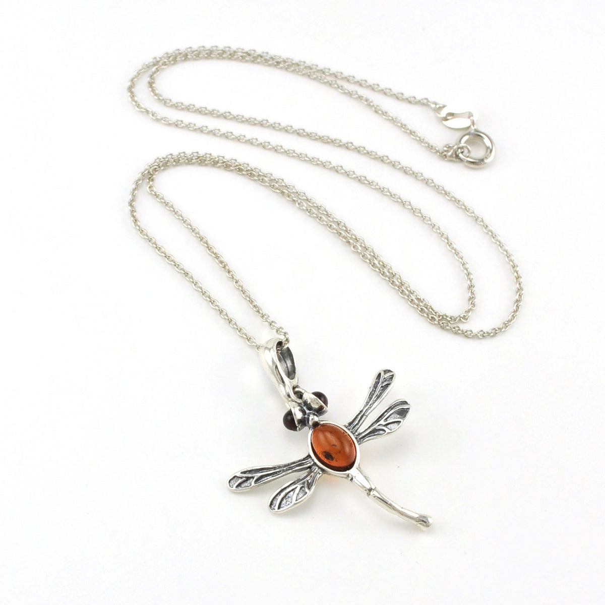 Sterling Silver Amber Dragonfly Necklace