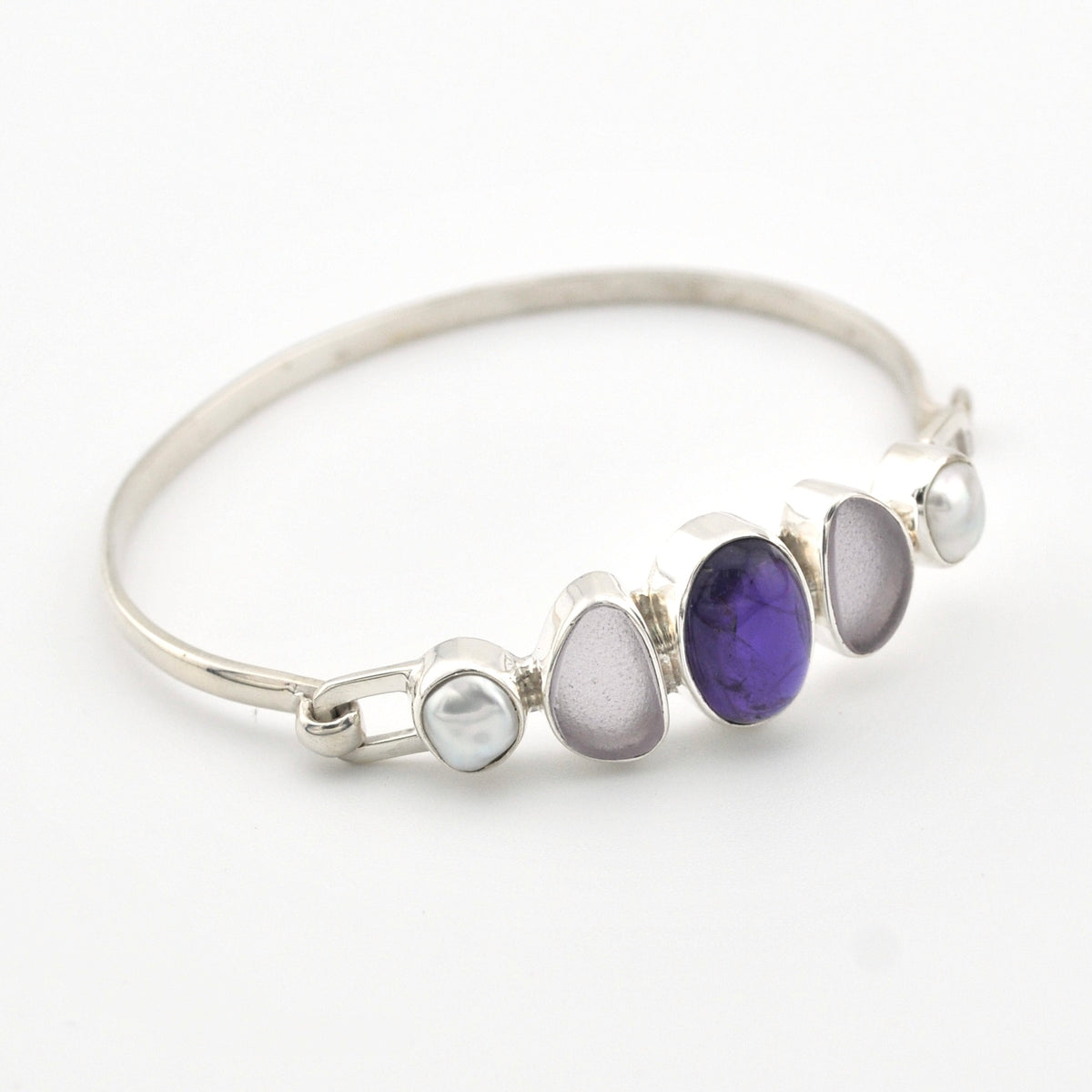 Sterling Silver Amethyst Pearl Sea Glass Bracelet