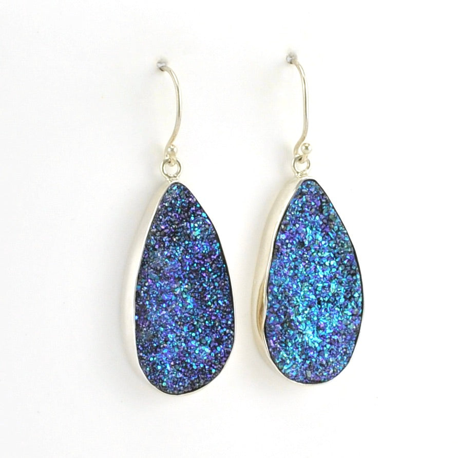 Alt View Sterling Silver Blue Druzy Agate Large Tear Dangle Earrings