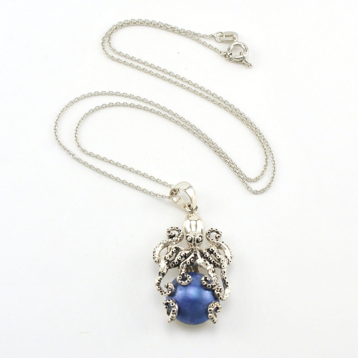 Sterling Silver Grey Mabé Pearl Octopus Polished Necklace