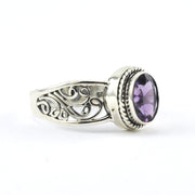 Side View Sterling Silver Amethyst 6x8mm Scroll Ring