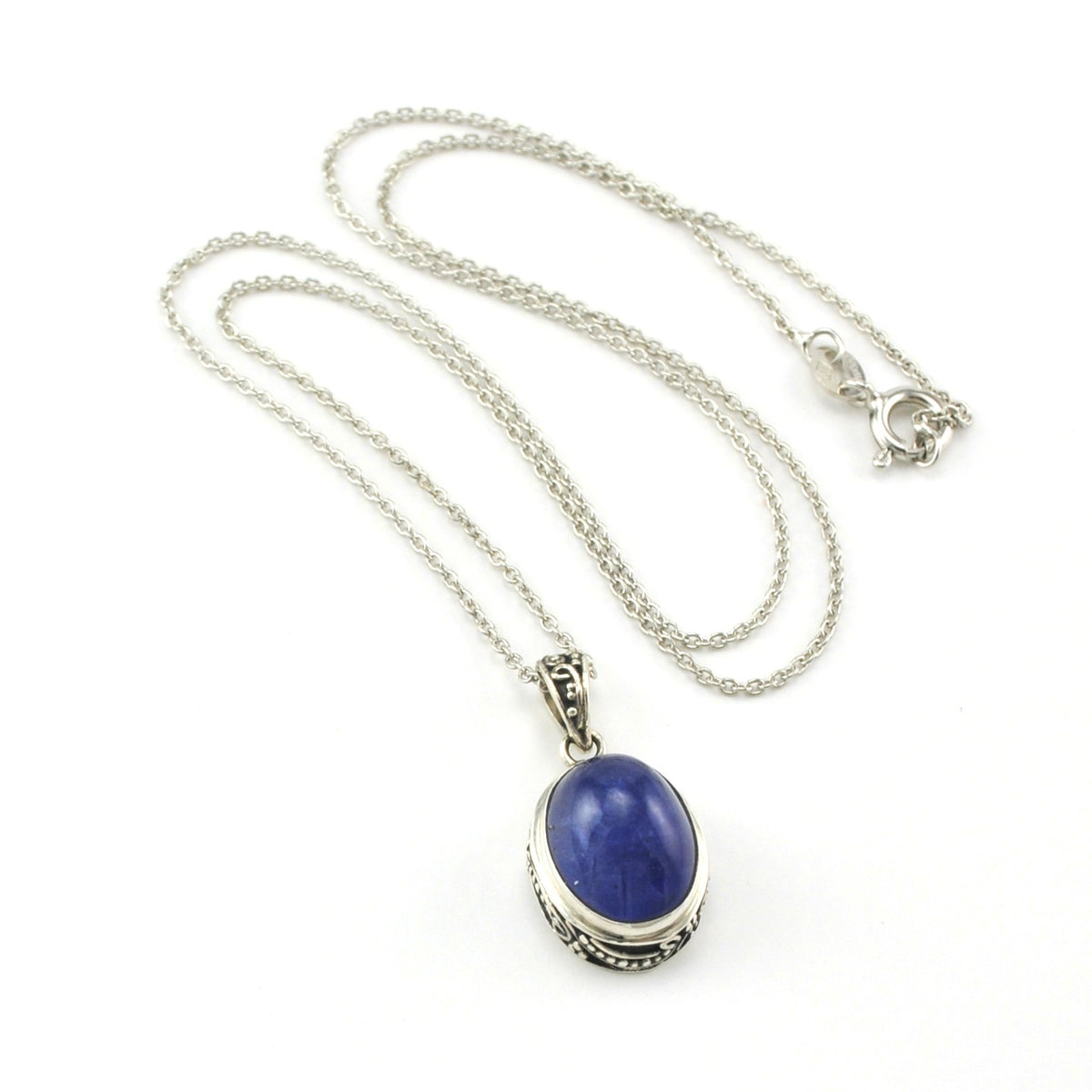 Sterling Silver Tanzanite 10x12mm Cabochon Oval Bali Necklace