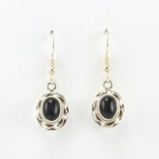 Alt View Sterling Silver Black Star Diopside 6x8mm Oval Dangle Earrings
