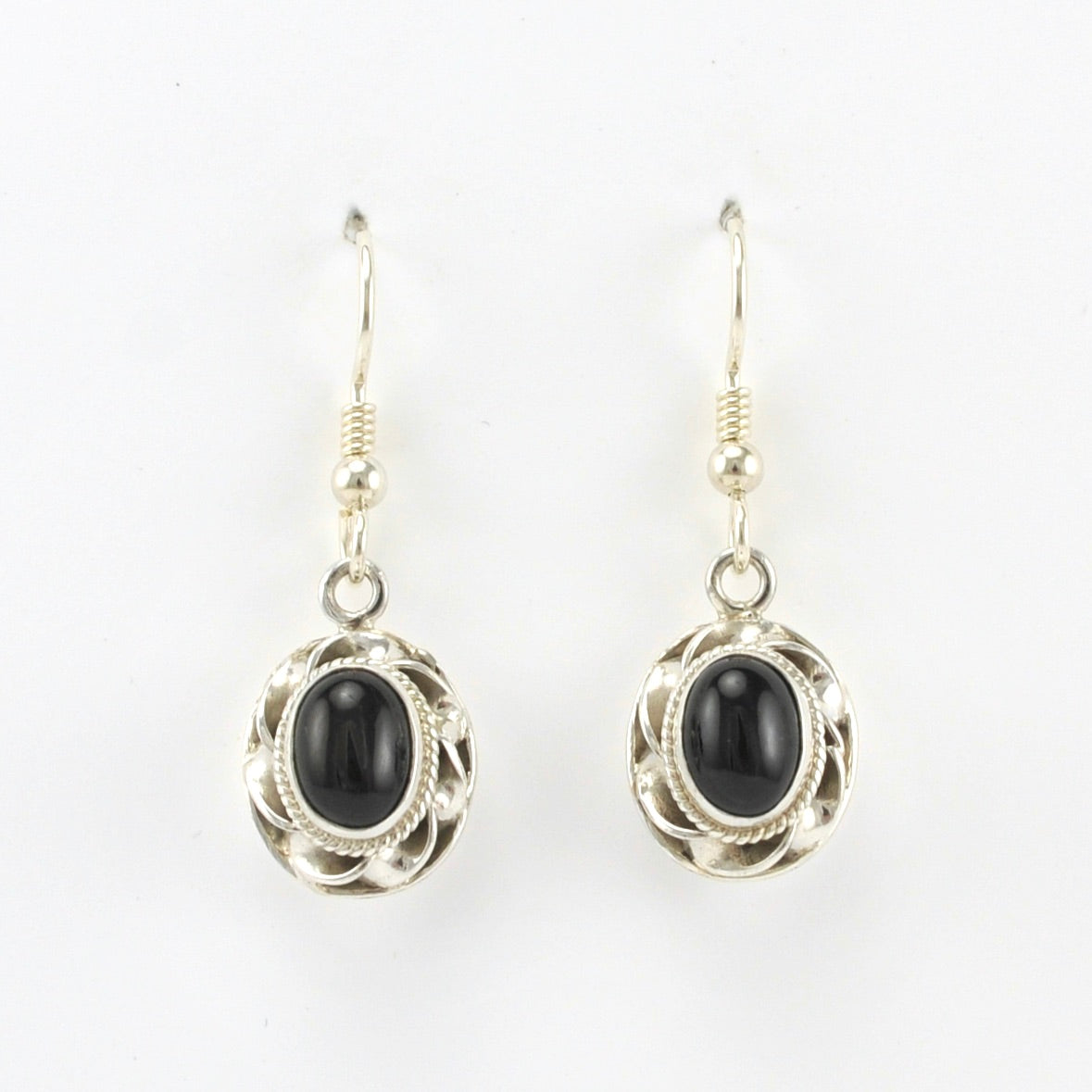 Alt View Sterling Silver Black Star Diopside 6x8mm Oval Dangle Earrings