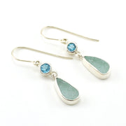 Sterling Silver Blue Topaz Aqua Sea Glass Earrings