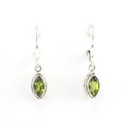 Front View Silver Peridot 4x8mm Marquise Bali Dangle Earrings
