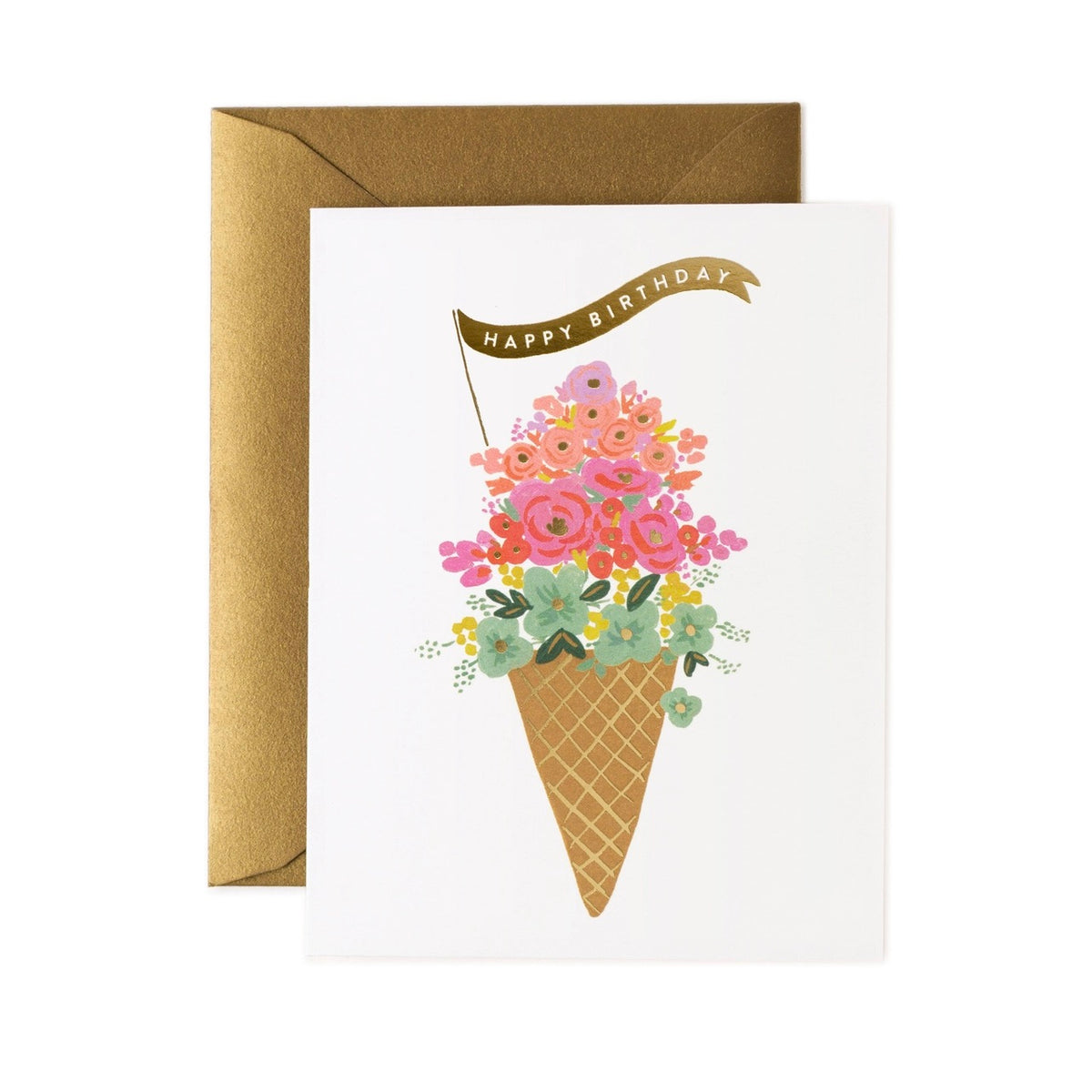 Floral Ice Cream Cone Birthday Card