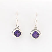 Front View Amethyst 7mm Offset Square Bali Dangle Earrings