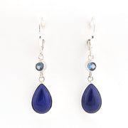 Front View Blue Topaz Lapis Dangle Earrings