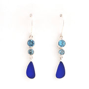 Front View Blue Topaz Sea Glass Earrings