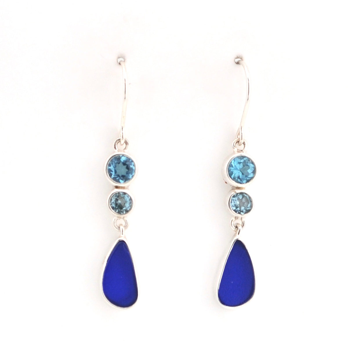 Front View Blue Topaz Sea Glass Earrings
