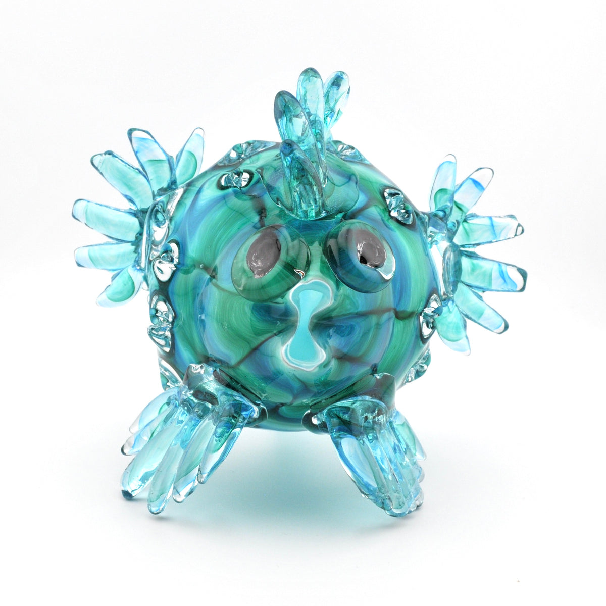 Front View Glass Puffer Fish Aqua Green
