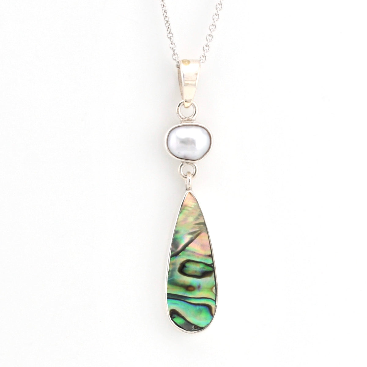 Front View Pearl Abalone Tear Necklace