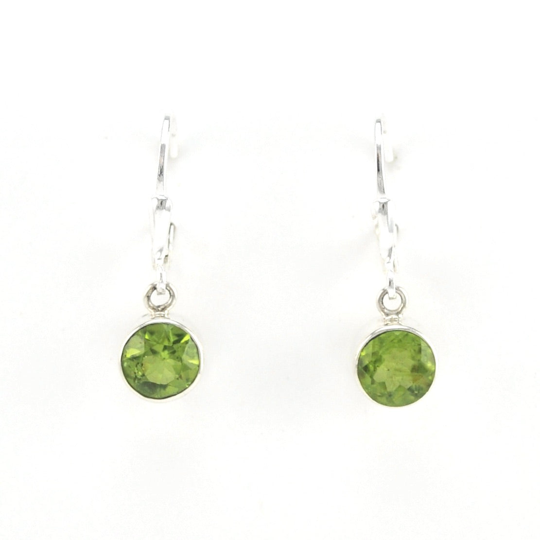 Front View Peridot 7mm Round Dangle Earrings