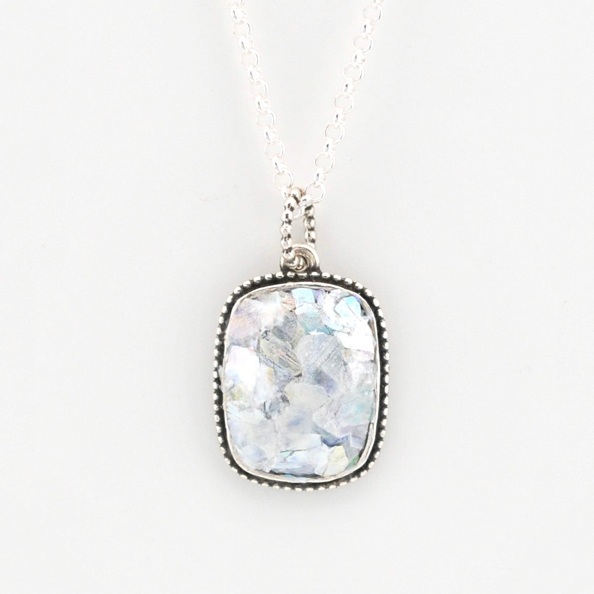 Front View Roman Glass Rectangle Necklace 15395