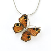 Front View Silver Peacock Amber Butterfly Pendant